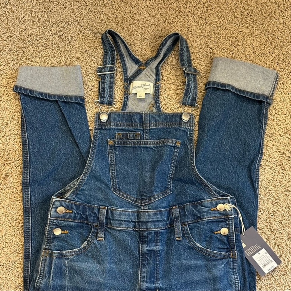 UNIVERSAL THREAD XSmall size 0-2 Medium Wash Full Length Cuffed Overalls NEW! - Picture 5 of 6